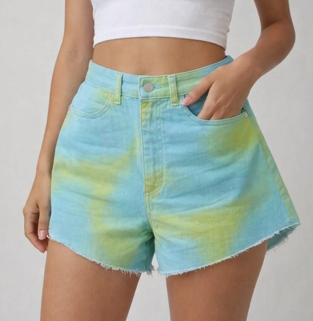 WeWoreWhat Tie Dye Flare Bell Denim Shorts Coastal Cool Girl Size 25 NWT